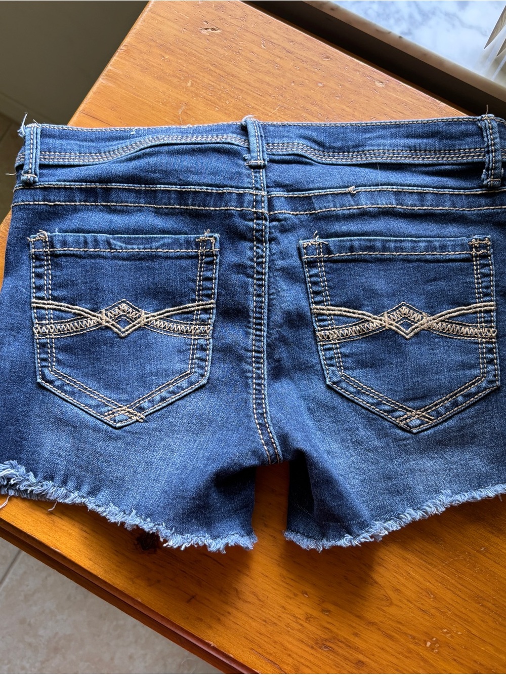 Mudd Dark Blue Denim Frayed Hem Shorts